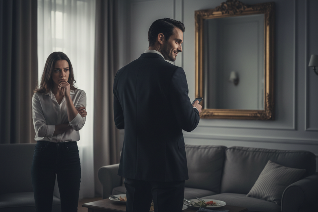 Woman worried about her relationship with a shady looking man.