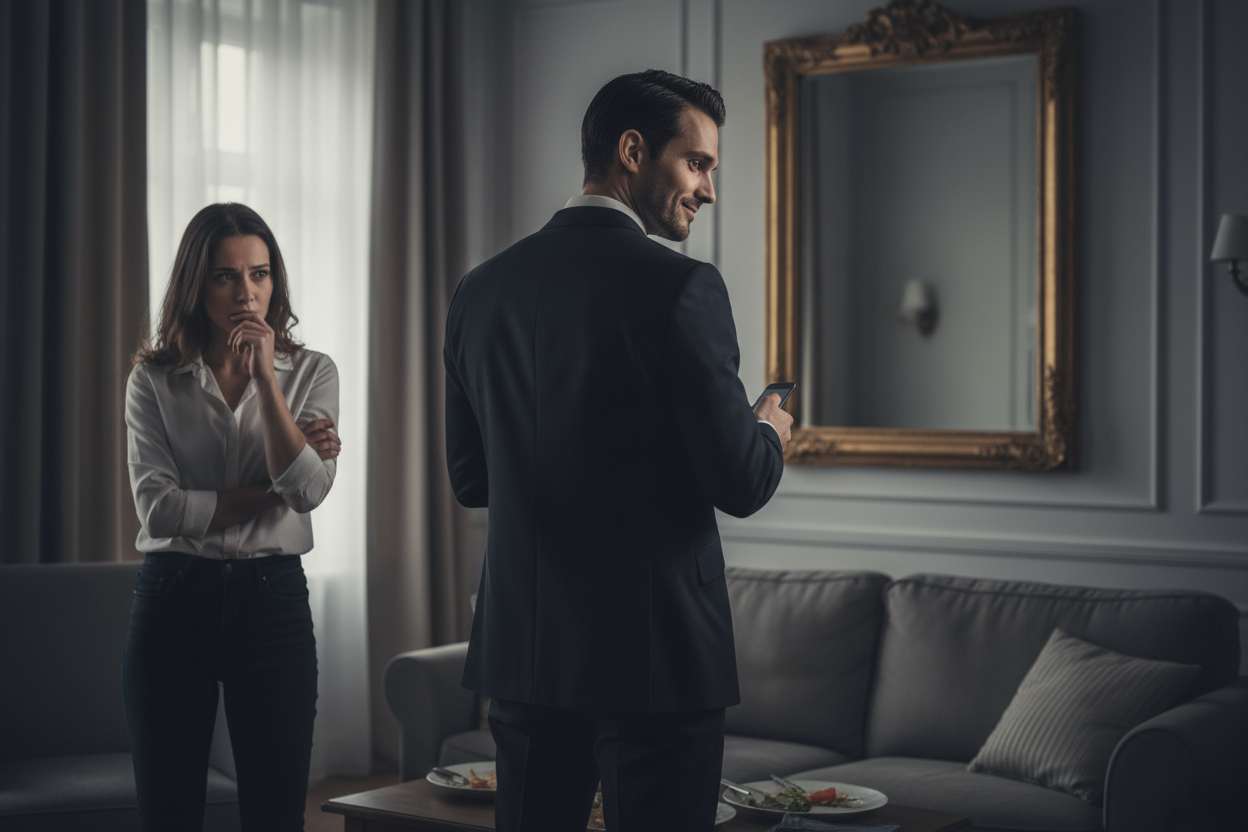 Woman worried about her relationship with a shady looking man.